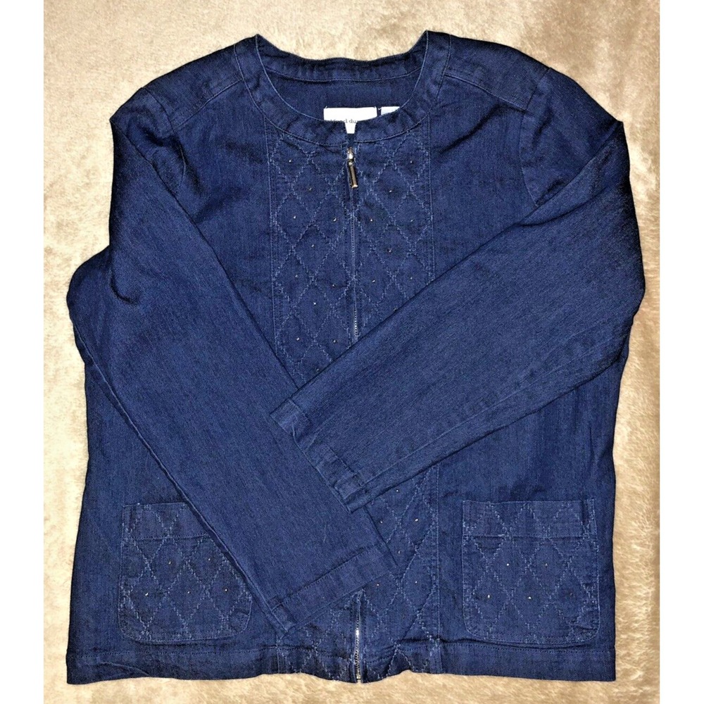 Alfred Dunner Denim Jean Jacket Women's Size 14 Bling full zip front pockets